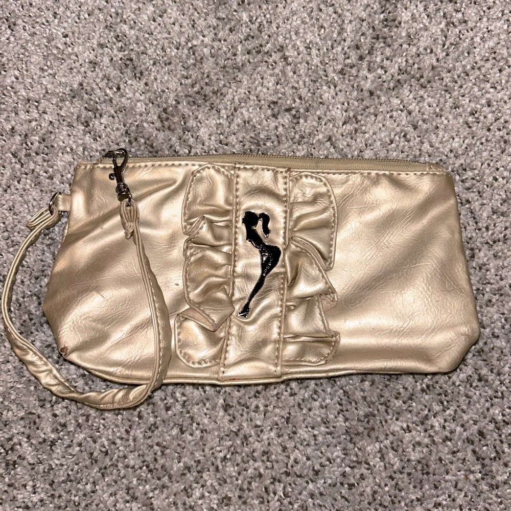 Gold and back Dollhouse zipper pouch makeup bag